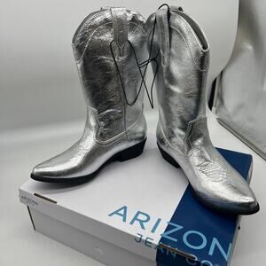 Arizona Jean Co Womens Western Heel Booties Maybrook Silver Boots Size 7M